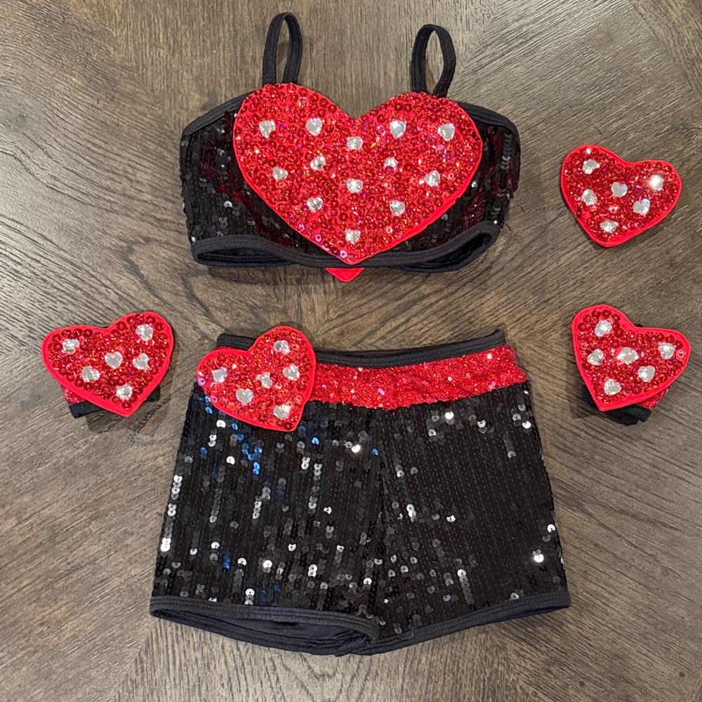 Glamour Red and Black Sequin Heart Dance Costume